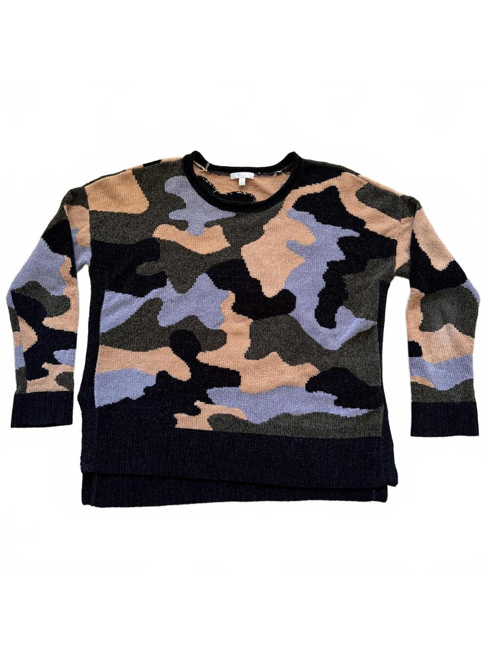 Lisa Todd Camo Print Chenille Sweater Chunky Knit Women's Size Large